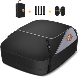 Sailnovo Car Rooftop Cargo Carrier Roof Bag Waterproof 15 Cubic Feet for Top of Vehicle with/Without Rack Car Top Carrier with 4*Door Hooks, Reinforced Straps & Storage Bag 1000D