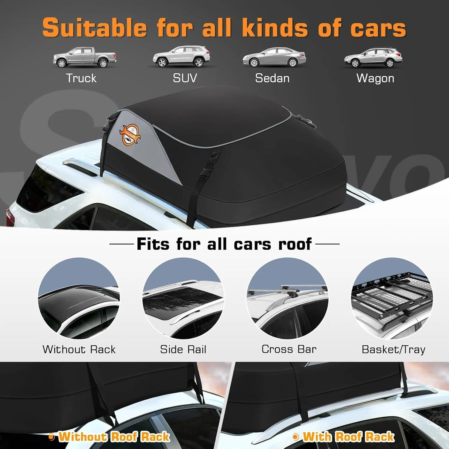 Sailnovo Car Rooftop Cargo Carrier Roof Bag Waterproof 15 Cubic Feet for Top of Vehicle with/Without Rack Car Top Carrier with 4*Door Hooks, Reinforced Straps & Storage Bag 1000D