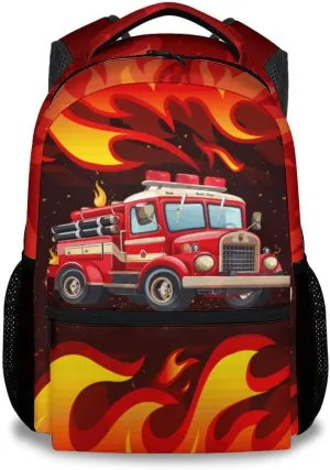 School Backpack for Boys - 17 Inches Large Capacity Fire Truck Bookbag for Kids - Red School Bags for Elementary - Lightweight Cartoon Backpack