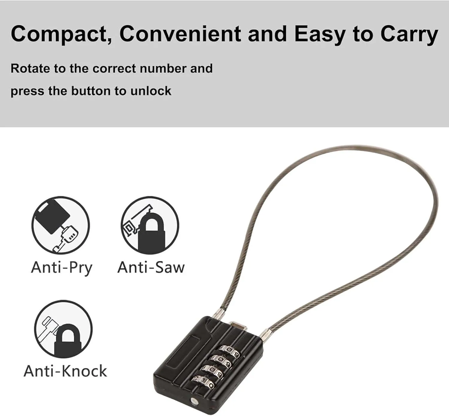 SEPOX® 4 Pcs Resettable Combination Padlock, 1-3/16" Width Body with 32cm Extrem Long Cable, 4 Digit Combo Cable Lock for Suitcase, Travel Bag, Gym Lockers, Filing Cabinets,Pack of 4 Black