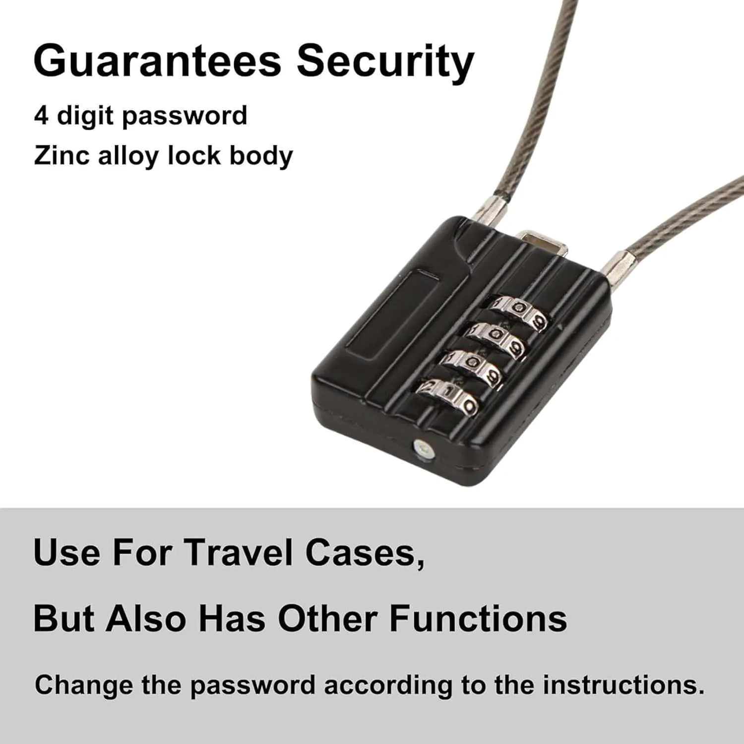 SEPOX® 4 Pcs Resettable Combination Padlock, 1-3/16" Width Body with 32cm Extrem Long Cable, 4 Digit Combo Cable Lock for Suitcase, Travel Bag, Gym Lockers, Filing Cabinets,Pack of 4 Black