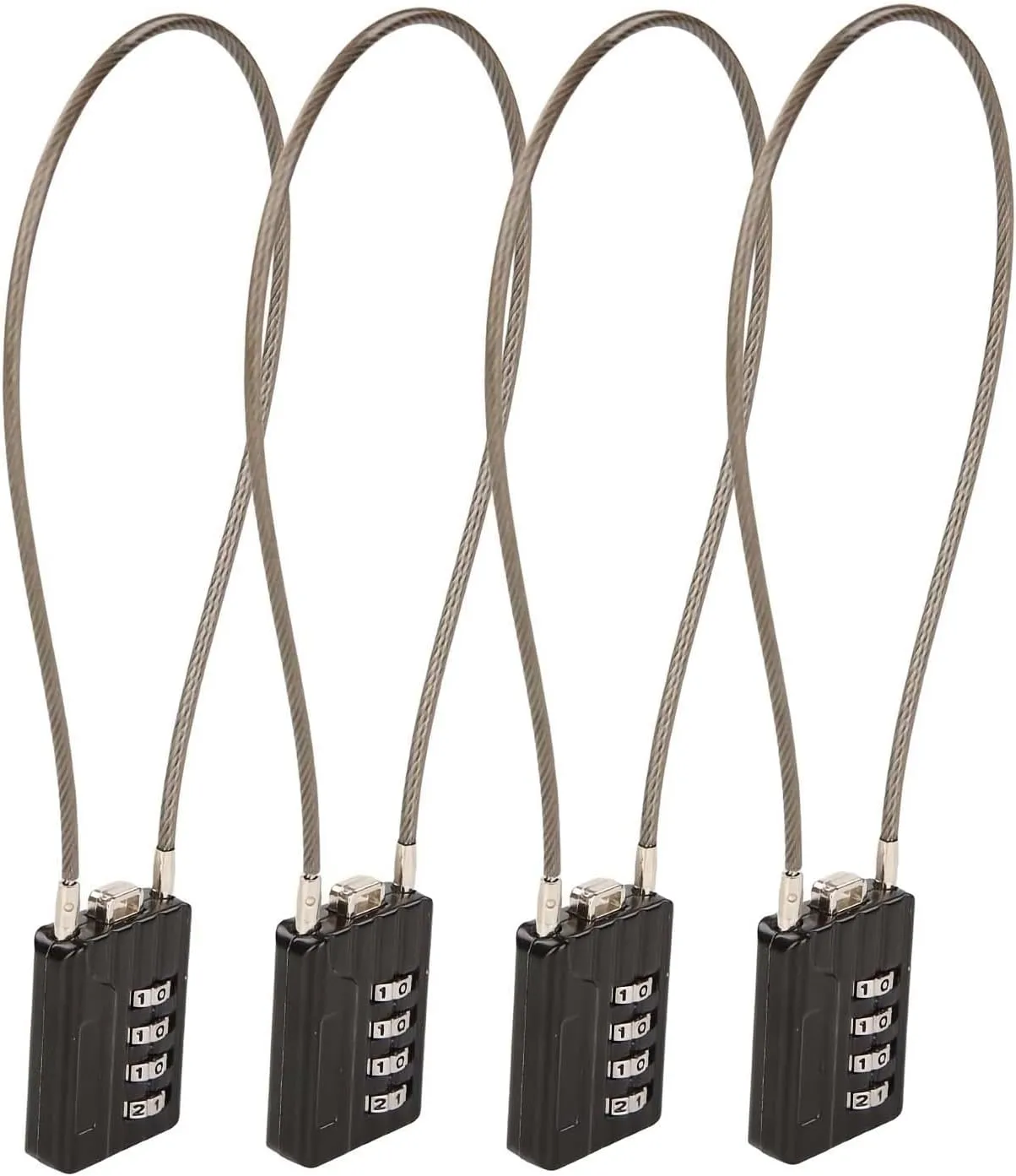 SEPOX® 4 Pcs Resettable Combination Padlock, 1-3/16" Width Body with 32cm Extrem Long Cable, 4 Digit Combo Cable Lock for Suitcase, Travel Bag, Gym Lockers, Filing Cabinets,Pack of 4 Black