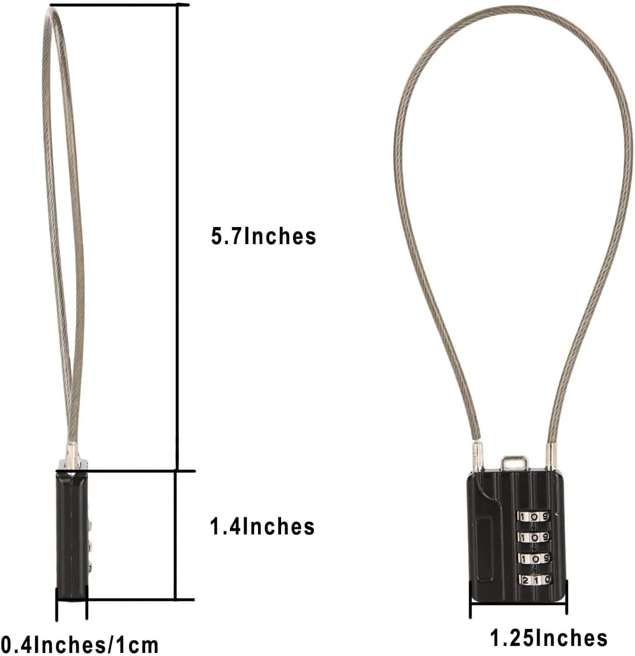 SEPOX® 4 Pcs Resettable Combination Padlock, 1-3/16" Width Body with 32cm Extrem Long Cable, 4 Digit Combo Cable Lock for Suitcase, Travel Bag, Gym Lockers, Filing Cabinets,Pack of 4 Black