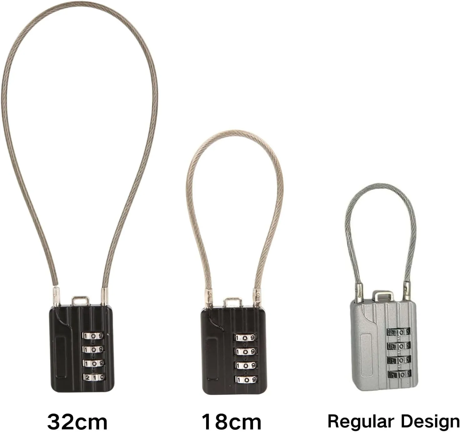 SEPOX® 4 Pcs Resettable Combination Padlock, 1-3/16" Width Body with 32cm Extrem Long Cable, 4 Digit Combo Cable Lock for Suitcase, Travel Bag, Gym Lockers, Filing Cabinets,Pack of 4 Black