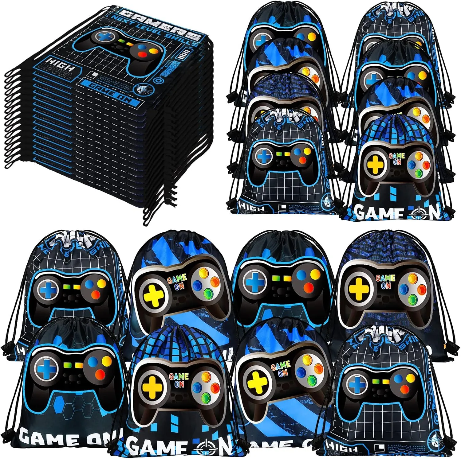Shappy 15 Packs Video Game Party Loot Bags Blue and Black Game on Theme Present Bags Party Supplies Birthday Goodie Bags Video Game Party Favors Game Bag with Drawstring Party Favor Sets (Blue)