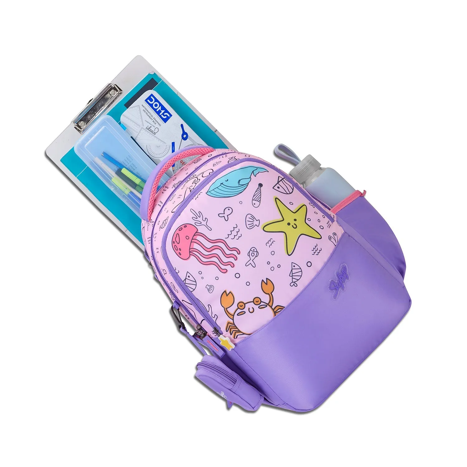 SKYBAGS|Ruby |Purple|School Bag for kids| School Bag for girl|3 Compartments|2 side bottle pockets|22 Litres|Soft Feel Fabric