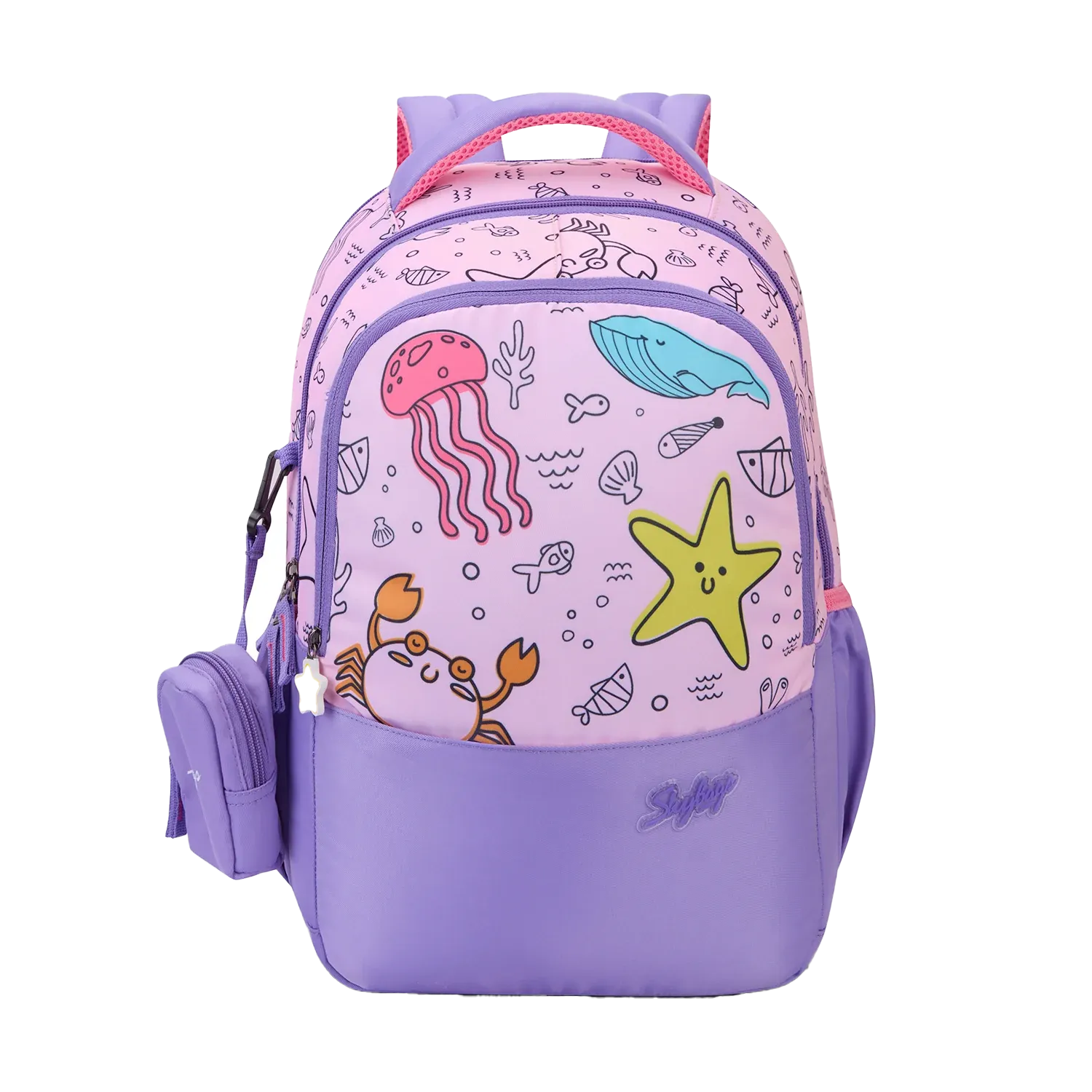 SKYBAGS|Ruby |Purple|School Bag for kids| School Bag for girl|3 Compartments|2 side bottle pockets|22 Litres|Soft Feel Fabric