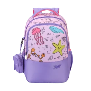SKYBAGS|Ruby |Purple|School Bag for kids| School Bag for girl|3 Compartments|2 side bottle pockets|22 Litres|Soft Feel Fabric