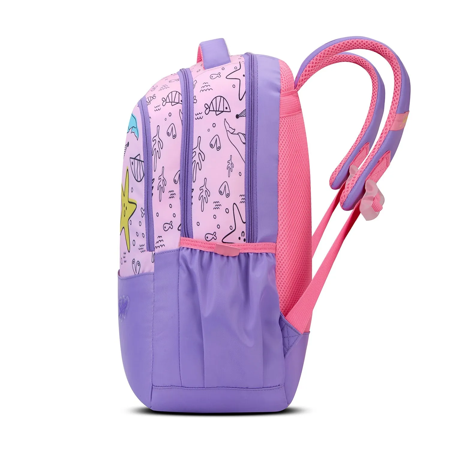 SKYBAGS|Ruby |Purple|School Bag for kids| School Bag for girl|3 Compartments|2 side bottle pockets|22 Litres|Soft Feel Fabric