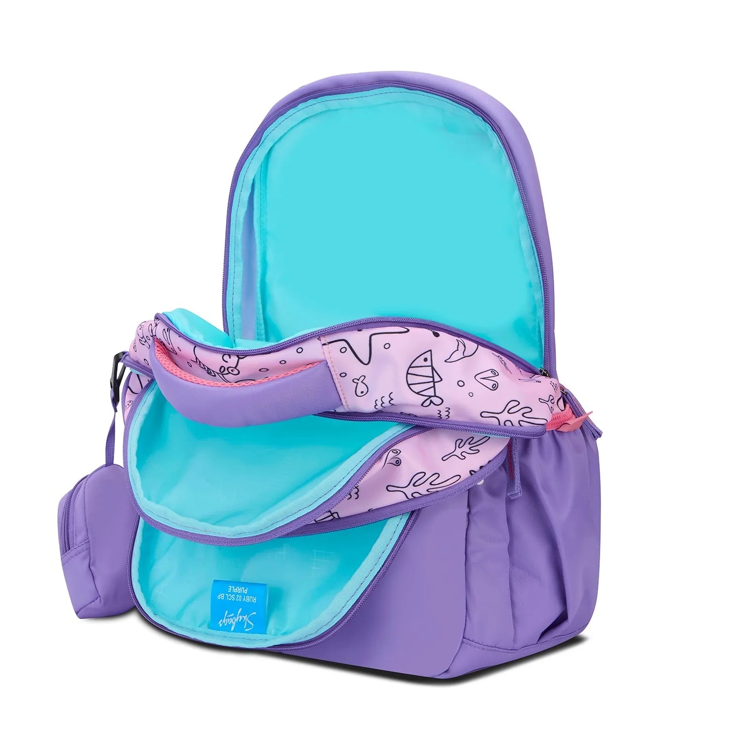 SKYBAGS|Ruby |Purple|School Bag for kids| School Bag for girl|3 Compartments|2 side bottle pockets|22 Litres|Soft Feel Fabric