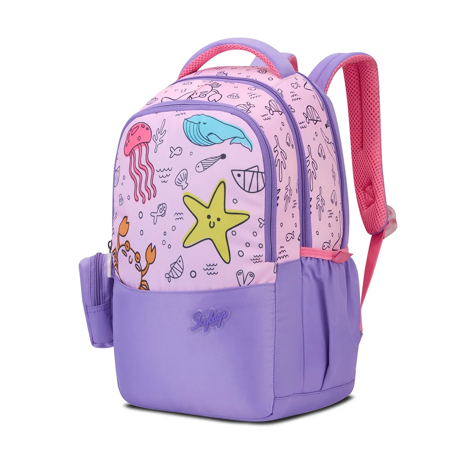 SKYBAGS|Ruby |Purple|School Bag for kids| School Bag for girl|3 Compartments|2 side bottle pockets|22 Litres|Soft Feel Fabric