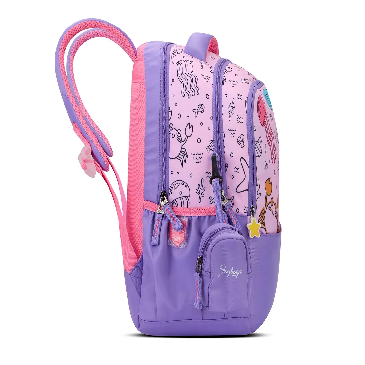 SKYBAGS|Ruby |Purple|School Bag for kids| School Bag for girl|3 Compartments|2 side bottle pockets|22 Litres|Soft Feel Fabric