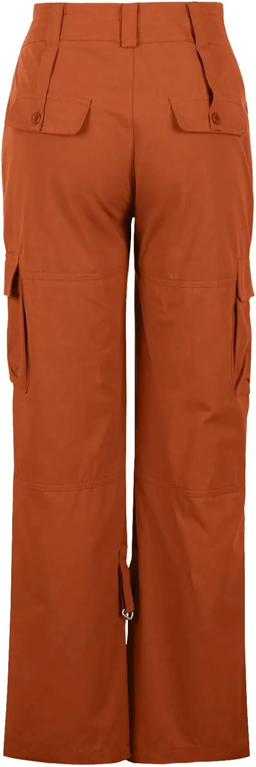 SMIDOW Low Rise Cargo Pants for Women Plus Size Baggy Stretchy Wide Leg Pants Pockets Y2K Streetwear Combat Military Trousers