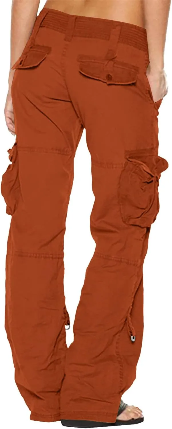 SMIDOW Low Rise Cargo Pants for Women Plus Size Baggy Stretchy Wide Leg Pants Pockets Y2K Streetwear Combat Military Trousers