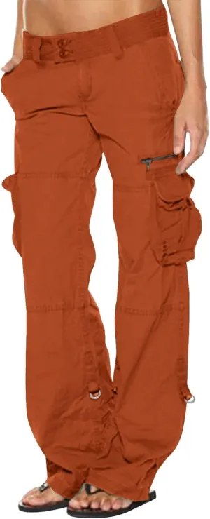 SMIDOW Low Rise Cargo Pants for Women Plus Size Baggy Stretchy Wide Leg Pants Pockets Y2K Streetwear Combat Military Trousers