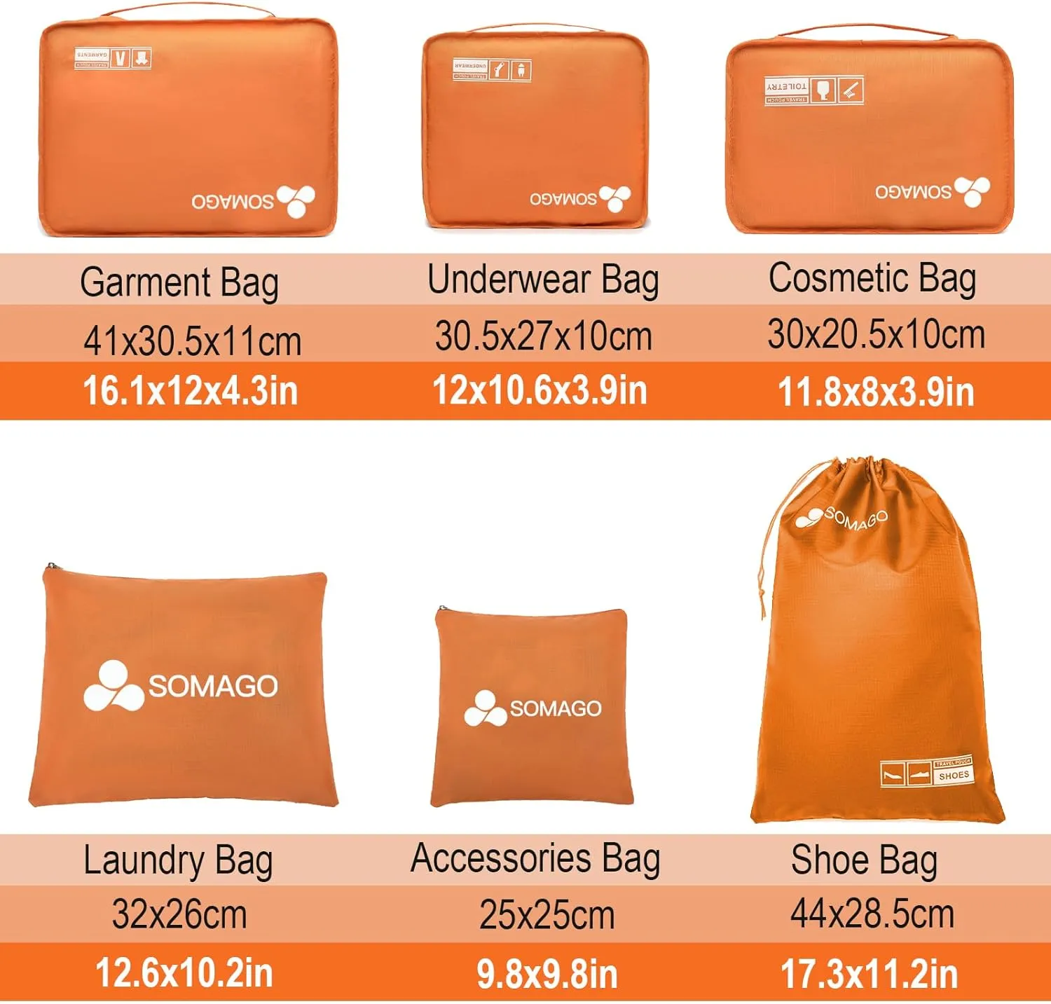 Somago Packing Cubes 6 Set Compression Space Saving Organizers for Suitcases and Luggage with Clothes Shoes Cosmetics Toiletries Storage Bags Travel Essentials (Sunset Orange)
