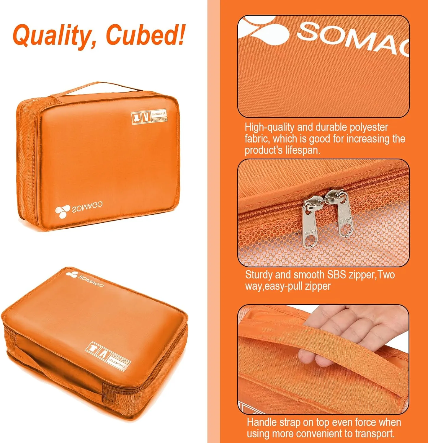 Somago Packing Cubes 6 Set Compression Space Saving Organizers for Suitcases and Luggage with Clothes Shoes Cosmetics Toiletries Storage Bags Travel Essentials (Sunset Orange)