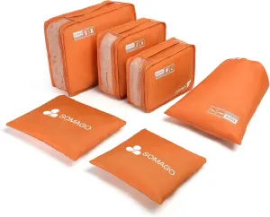 Somago Packing Cubes 6 Set Compression Space Saving Organizers for Suitcases and Luggage with Clothes Shoes Cosmetics Toiletries Storage Bags Travel Essentials (Sunset Orange)