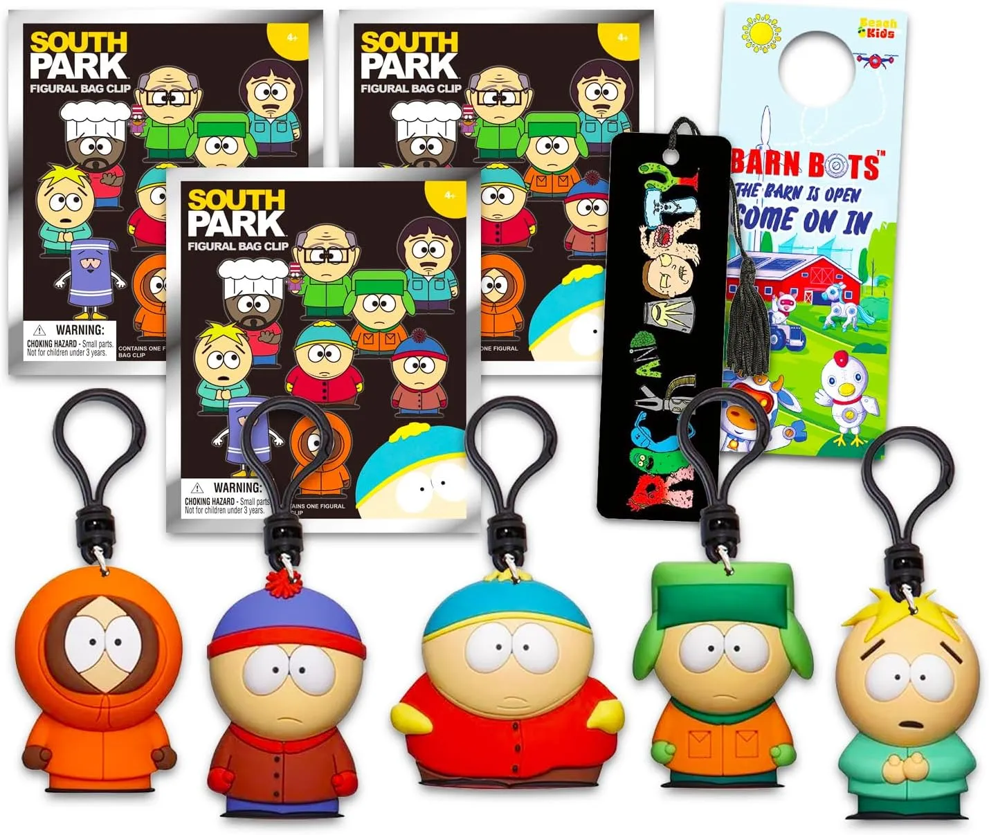 South Park Blind Bags 3 Pack - Party Favors Bundle With 3 Mystery Foam Clips Plus Bookmark | Figural Bag Clips for Kids