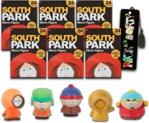 South Park Mini Figures Blind Bags - Bundle with 6 Collectable Figurines Plus Bookmark | Party Favors Set