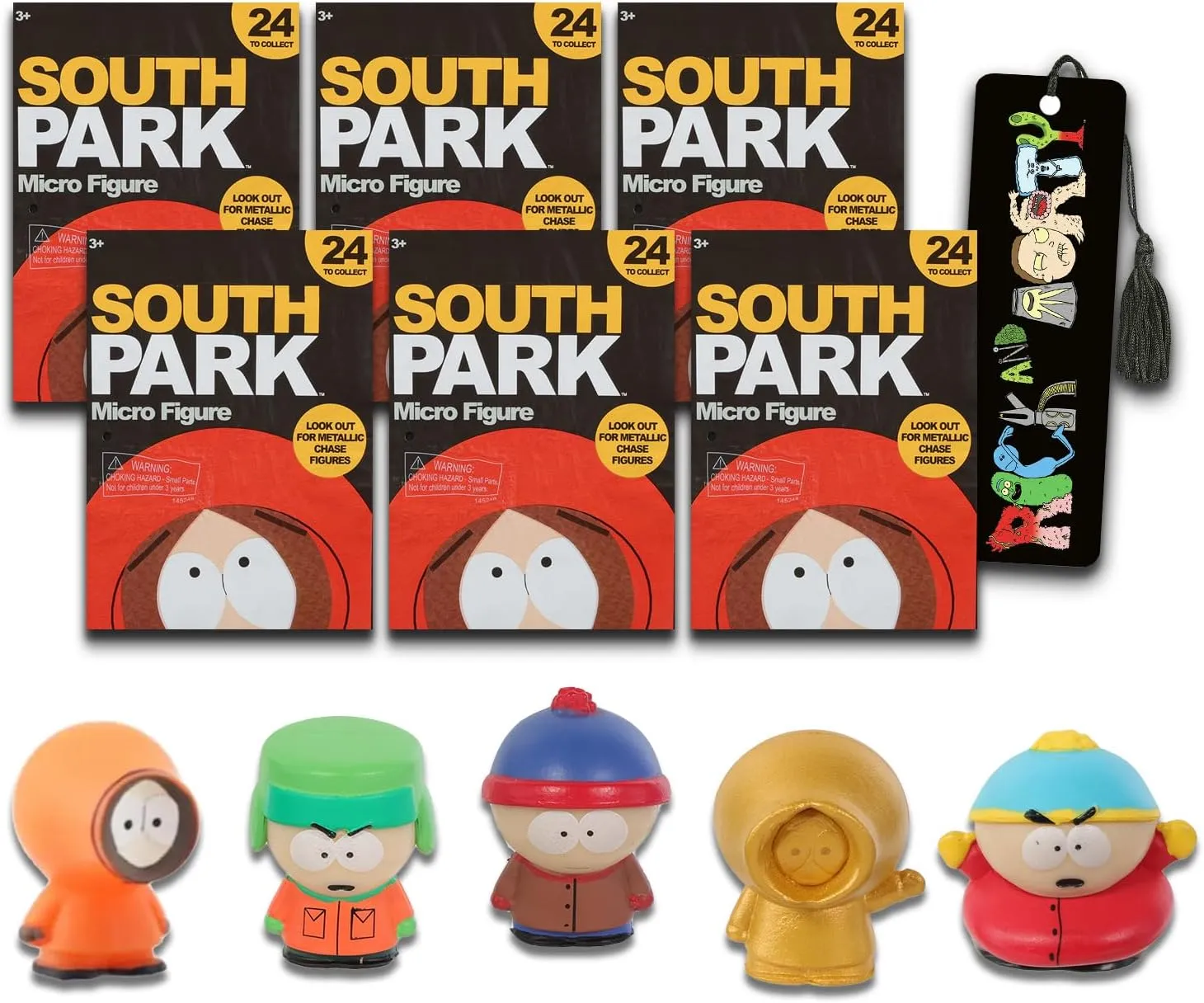 South Park Mini Figures Blind Bags - Bundle with 6 Collectable Figurines Plus Bookmark | Party Favors Set
