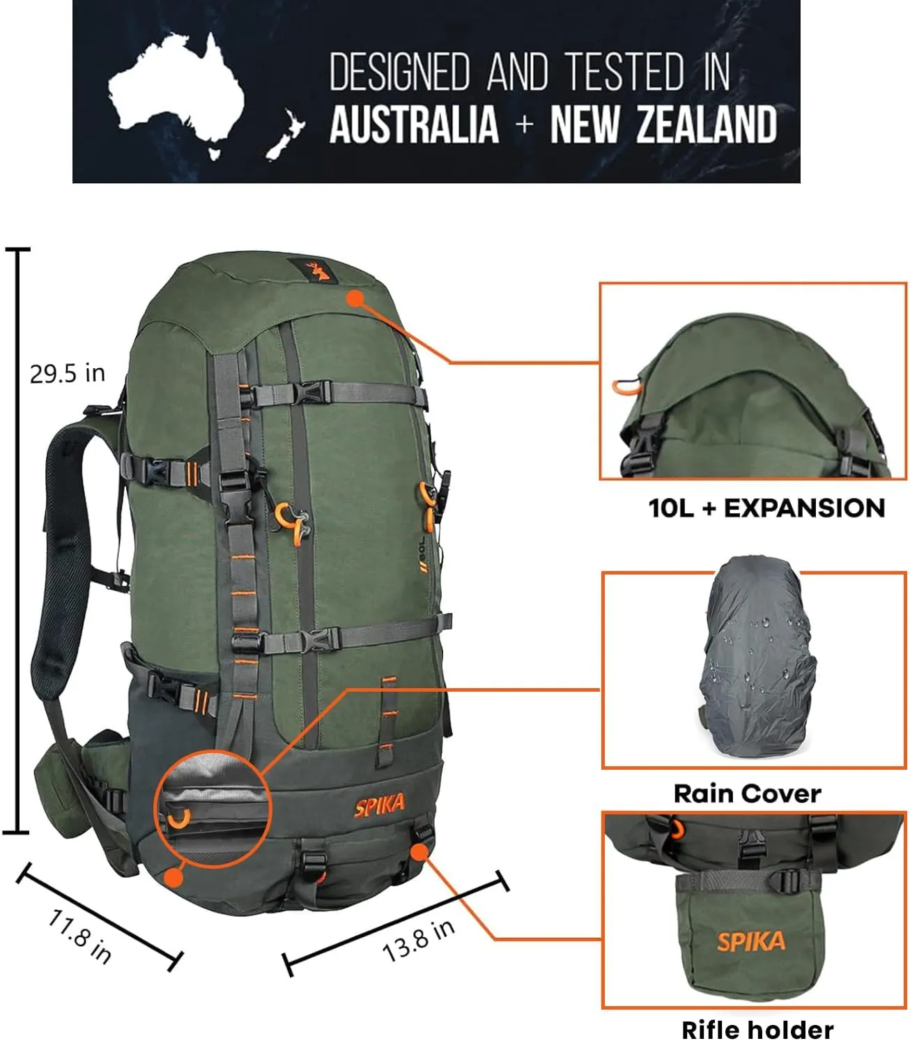 SPIKA Hunting Backpacks for Men,Internal Frame Hunting Pack with Rifle Holder,40L/80L   Extendable Capacity for Bow Rifle Gun