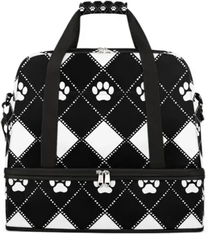 Sports Gym Bag Animal Footprints Large Travel Duffel Bag With Shoe Compartment Foldable Waterproof Carry-On Weekend Travel Bags for Camping Overnight Yoga Hospital Travel Bags