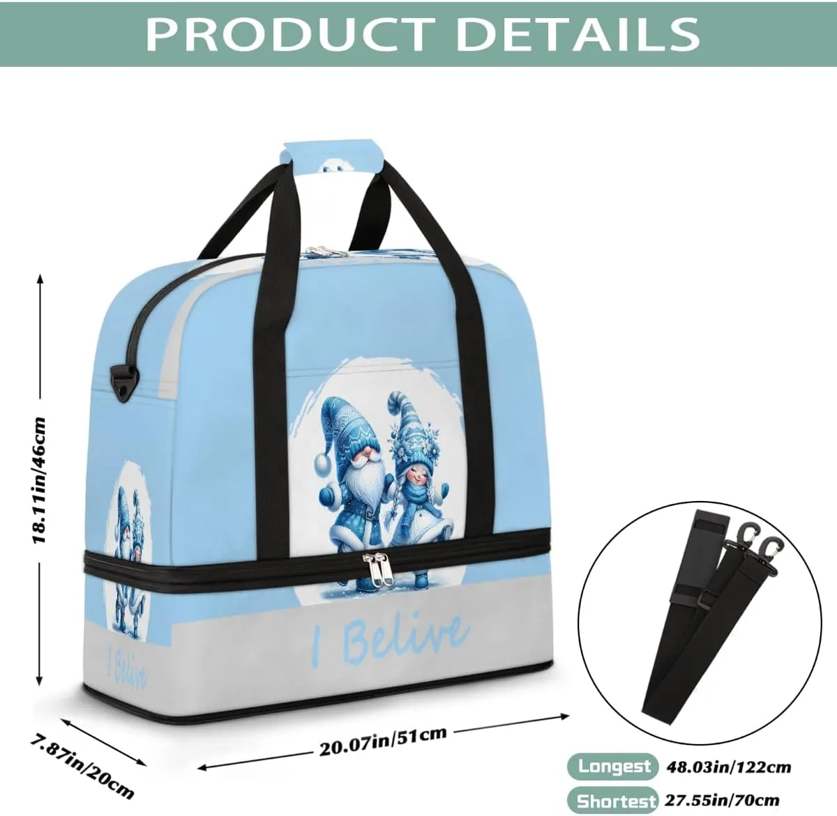 Sports Gym Bag Blue Lively Dwarf Large Travel Duffel Bag With Shoe Compartment Foldable Waterproof Carry-On Weekend Travel Bags for Camping Overnight Yoga Hospital Travel Bags