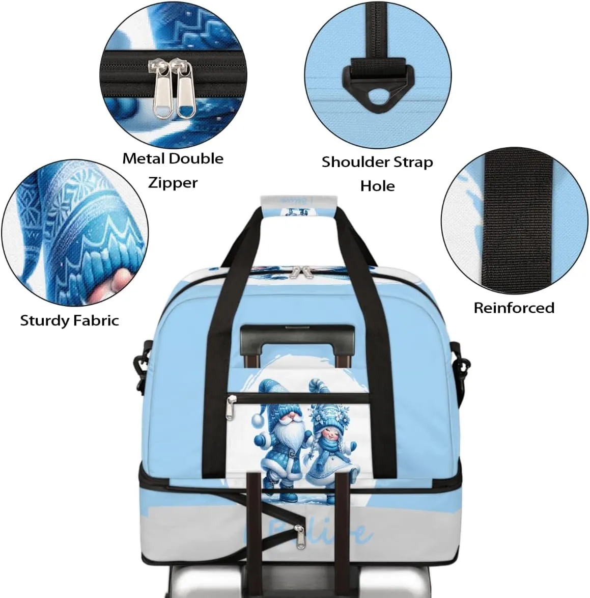 Sports Gym Bag Blue Lively Dwarf Large Travel Duffel Bag With Shoe Compartment Foldable Waterproof Carry-On Weekend Travel Bags for Camping Overnight Yoga Hospital Travel Bags