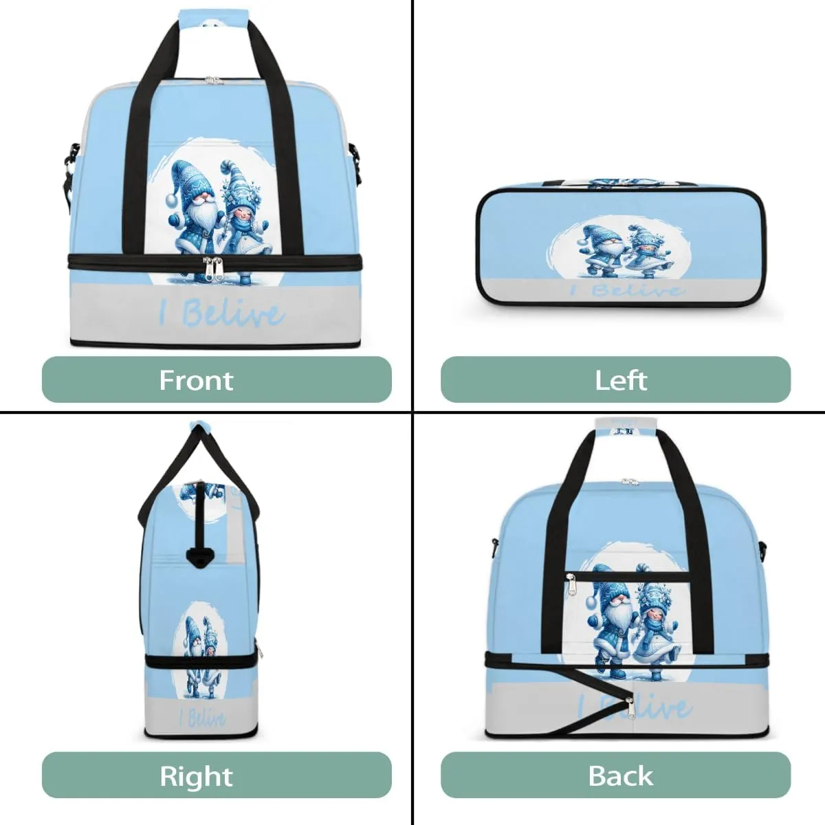 Sports Gym Bag Blue Lively Dwarf Large Travel Duffel Bag With Shoe Compartment Foldable Waterproof Carry-On Weekend Travel Bags for Camping Overnight Yoga Hospital Travel Bags