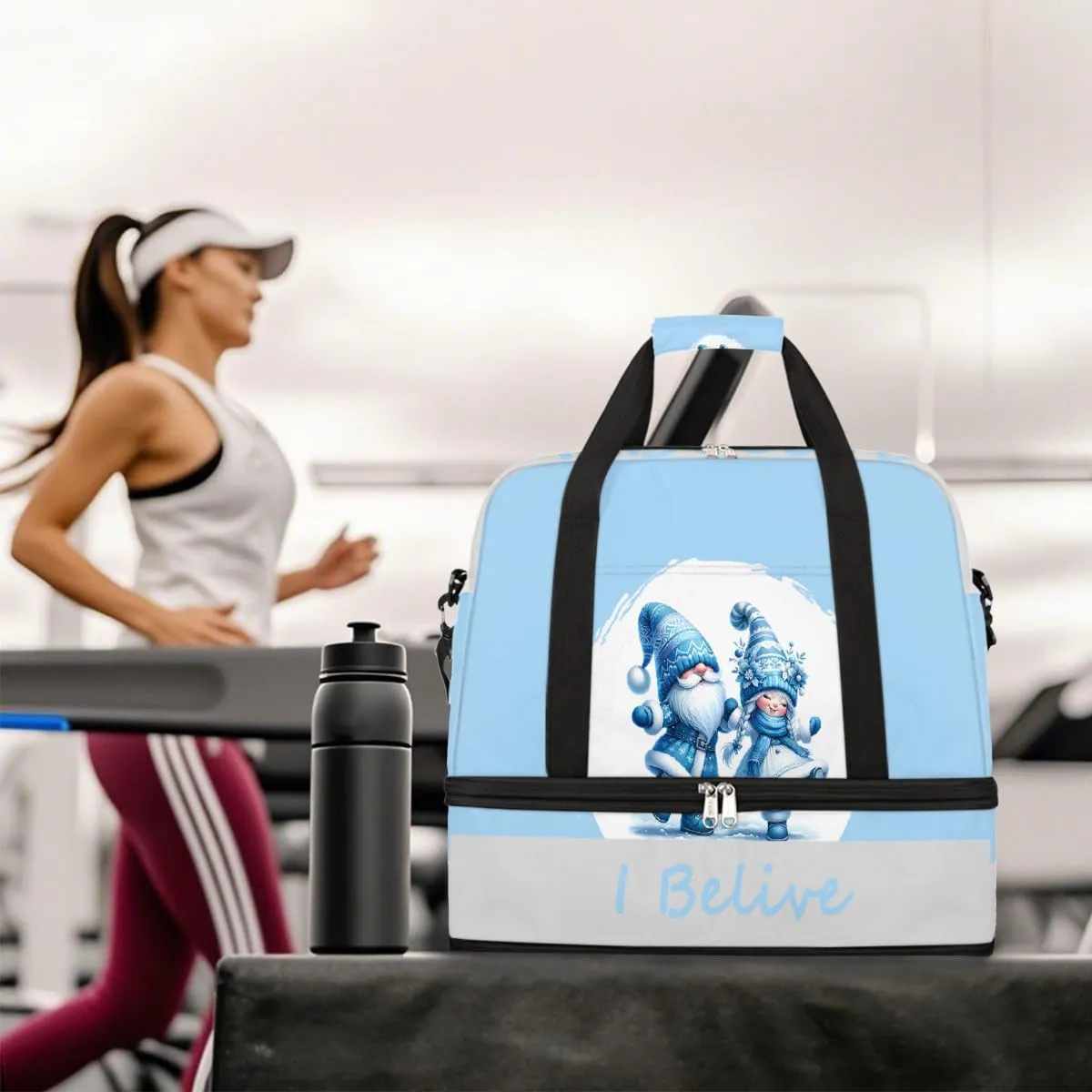 Sports Gym Bag Blue Lively Dwarf Large Travel Duffel Bag With Shoe Compartment Foldable Waterproof Carry-On Weekend Travel Bags for Camping Overnight Yoga Hospital Travel Bags