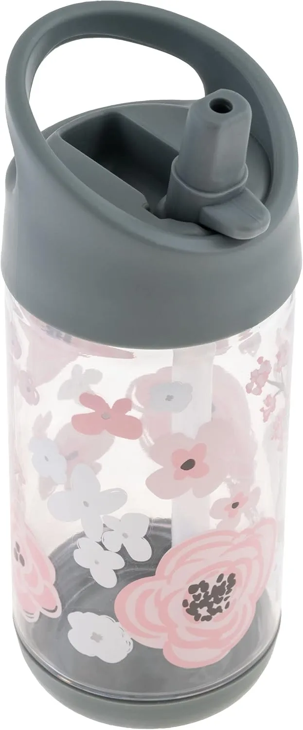 Stephen Joseph, Kids Flip Top Water Bottle, 10 oz Tritan BPA Free, Water Bottle for Girls & Boys, Back to School Flip Top Bottle, Charcoal Flower