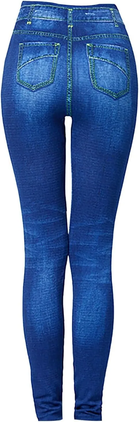 Stretch Jeans for Women Tummy Control Skinny Butterfly Print Denim Pants Comfy High Waisted Slim Fit Jeggings Tights