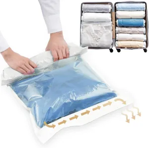 TAILI 12 Pack Travel Compression Bags, Roll Up Space Saver Bags (6 Large 6 Medium), No Vacuum Needed Reusable Packing for Luggage, Suitcase, Backpack, Travel Essentials, Cream