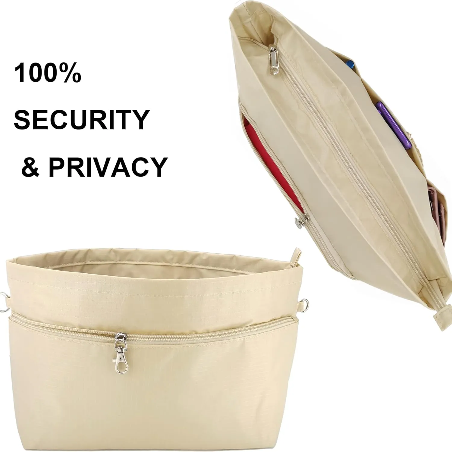 Time Wing Handbag Tote Purse Organizer Insert Bag Liner Shaper Divider Zipper 11 Pockets Compartments X Large Beige