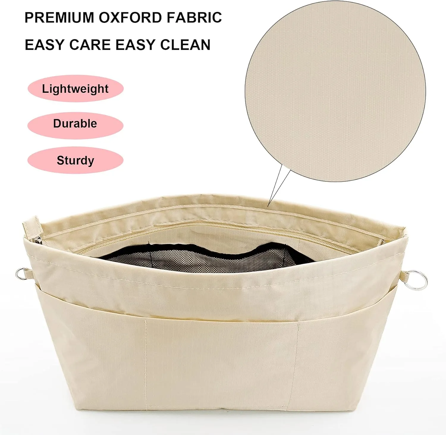 Time Wing Handbag Tote Purse Organizer Insert Bag Liner Shaper Divider Zipper 11 Pockets Compartments X Large Beige