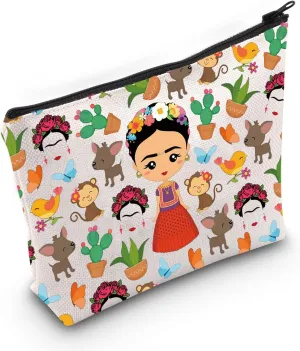 TOBGBE Funny Mexican Painter Character Inspired Makeup Bag Latin Aesthetic Merchandise Mexican Theme Decorations Gift (Flower Bag)