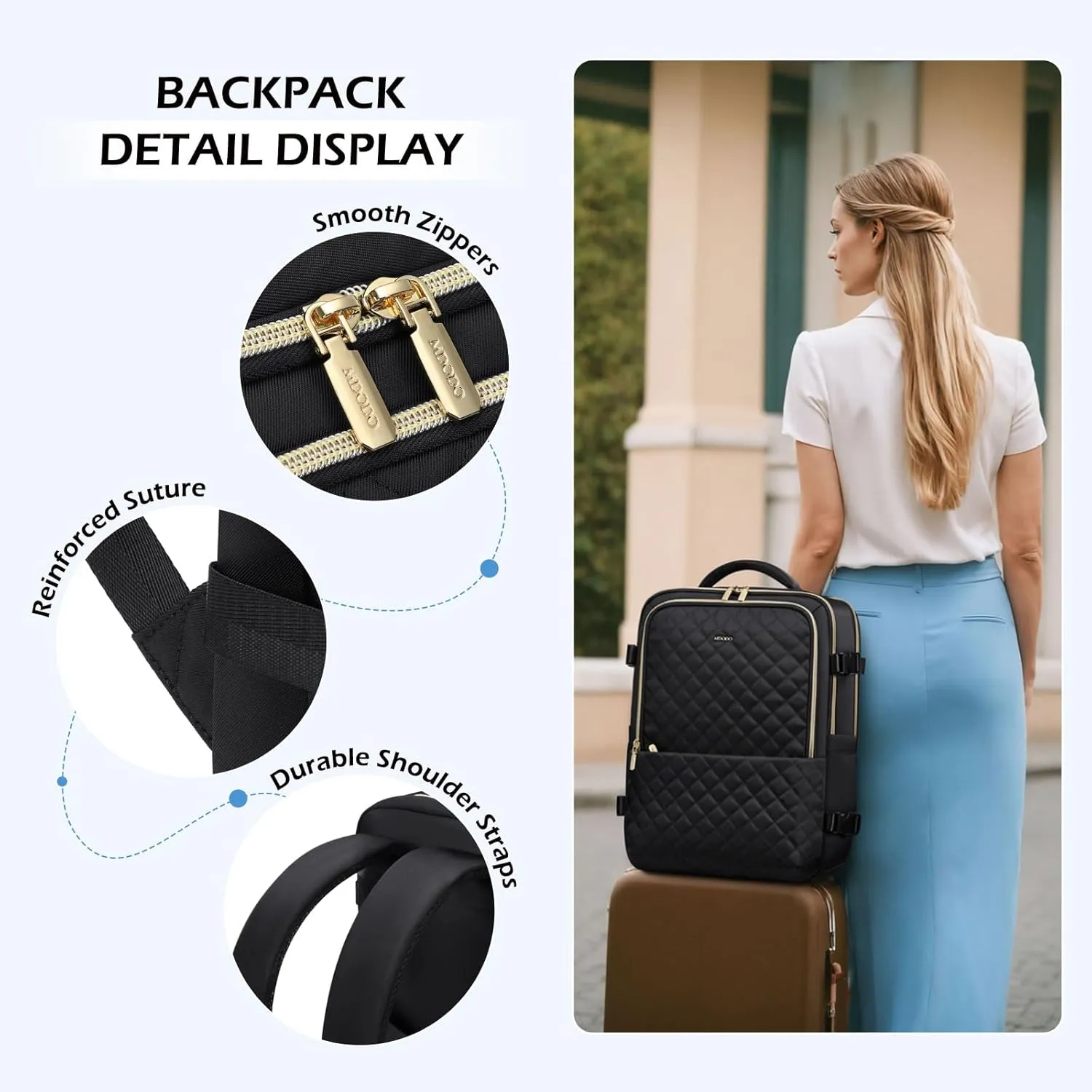Travel Backpack for Women Men - Large Carry On Luggage Laptop Backpack Lightweight Daypack Waterproof Causal Bookbag Computer Backpack for College,Travel,Work,Fits 15.6Inch, 36L, Black