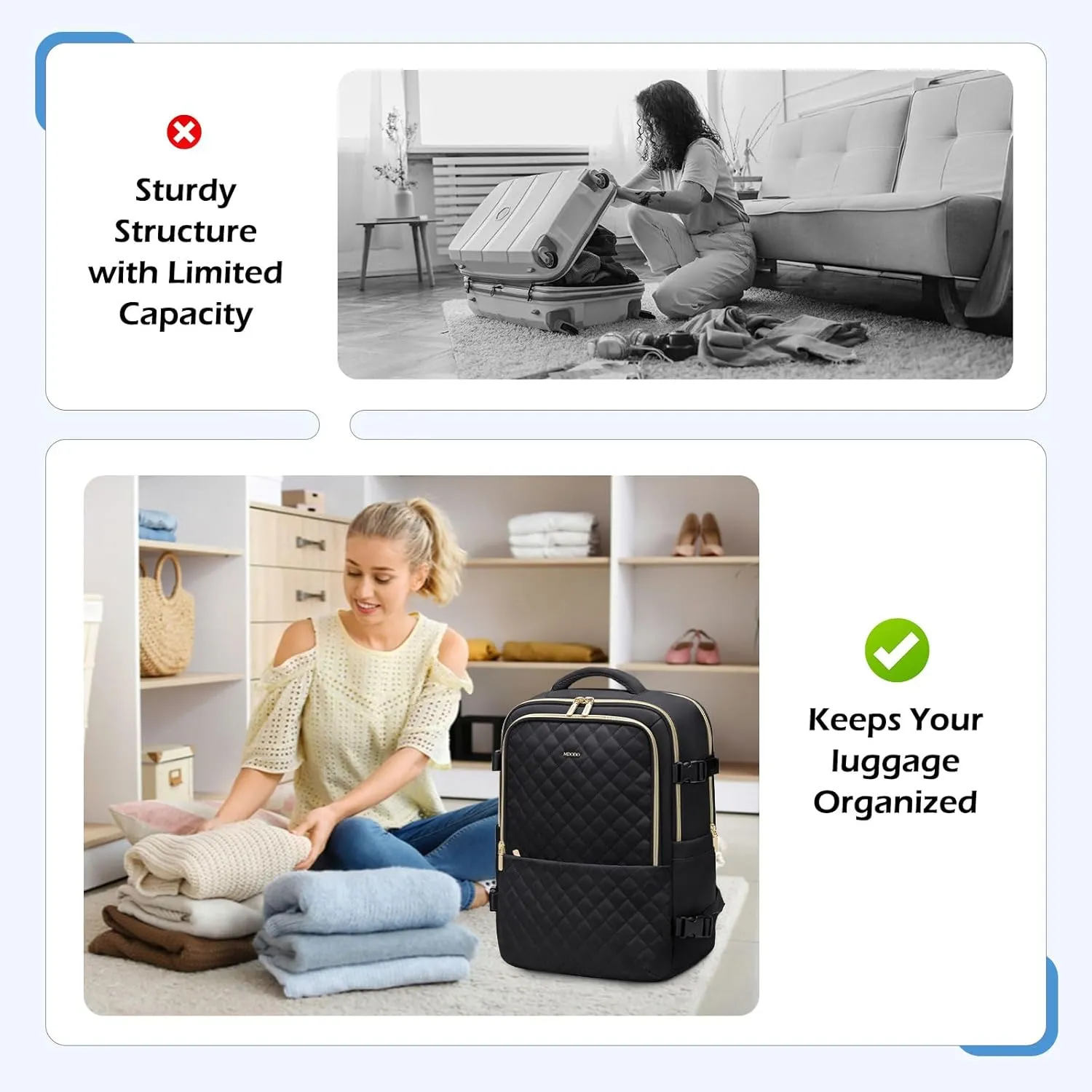 Travel Backpack for Women Men - Large Carry On Luggage Laptop Backpack Lightweight Daypack Waterproof Causal Bookbag Computer Backpack for College,Travel,Work,Fits 15.6Inch, 36L, Black