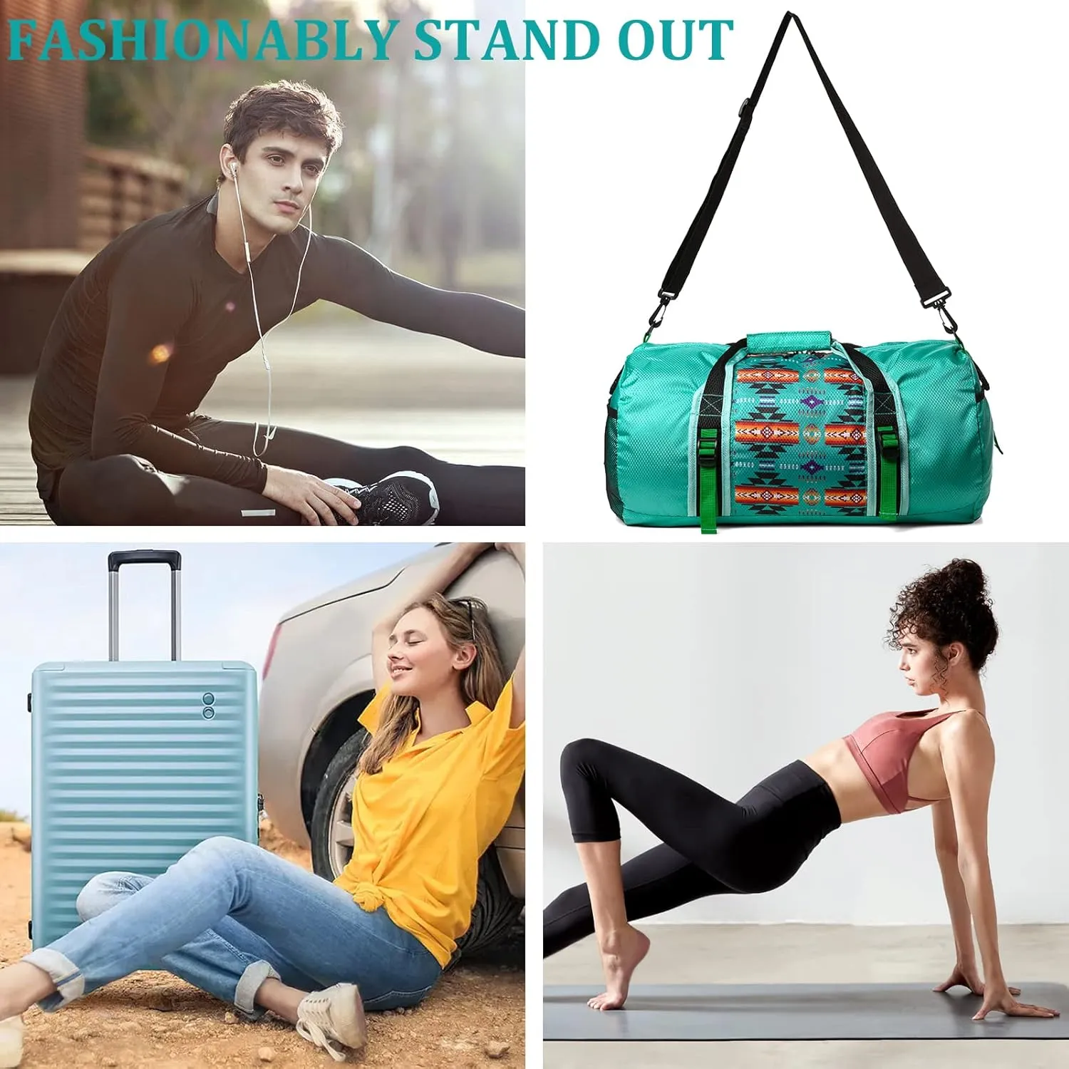 Travel Duffel Bag for Women Men, Lightweight Packable Duffle Bag for Gym, with Pocket and Adjustable Strap for Camping Travel Gear