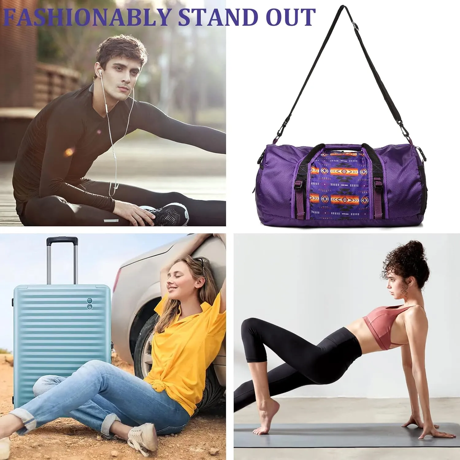 Travel Duffel Bag for Women Men, Lightweight Packable Duffle Bag for Gym, with Pocket and Adjustable Strap for Camping Travel Gear