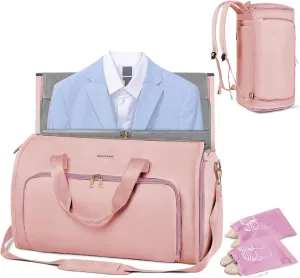 Travel Garment Bags for Women, Convertible Garment Bag with Detachable Hanging Suit Bag, Carry on Duffle Bag with Shoulder and Backpack Straps, Luggage Dress Bag with 2 Shoes Cover, Pink