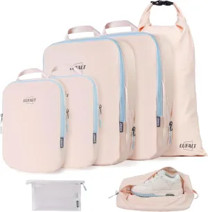 Travel Luggage Organizers, 7 Set Packing Cubes, Cream, Compressible Expandable Travel Packing Organizer, Travel Essentials for Carry On Bag Women, Travel Gifts for Mom