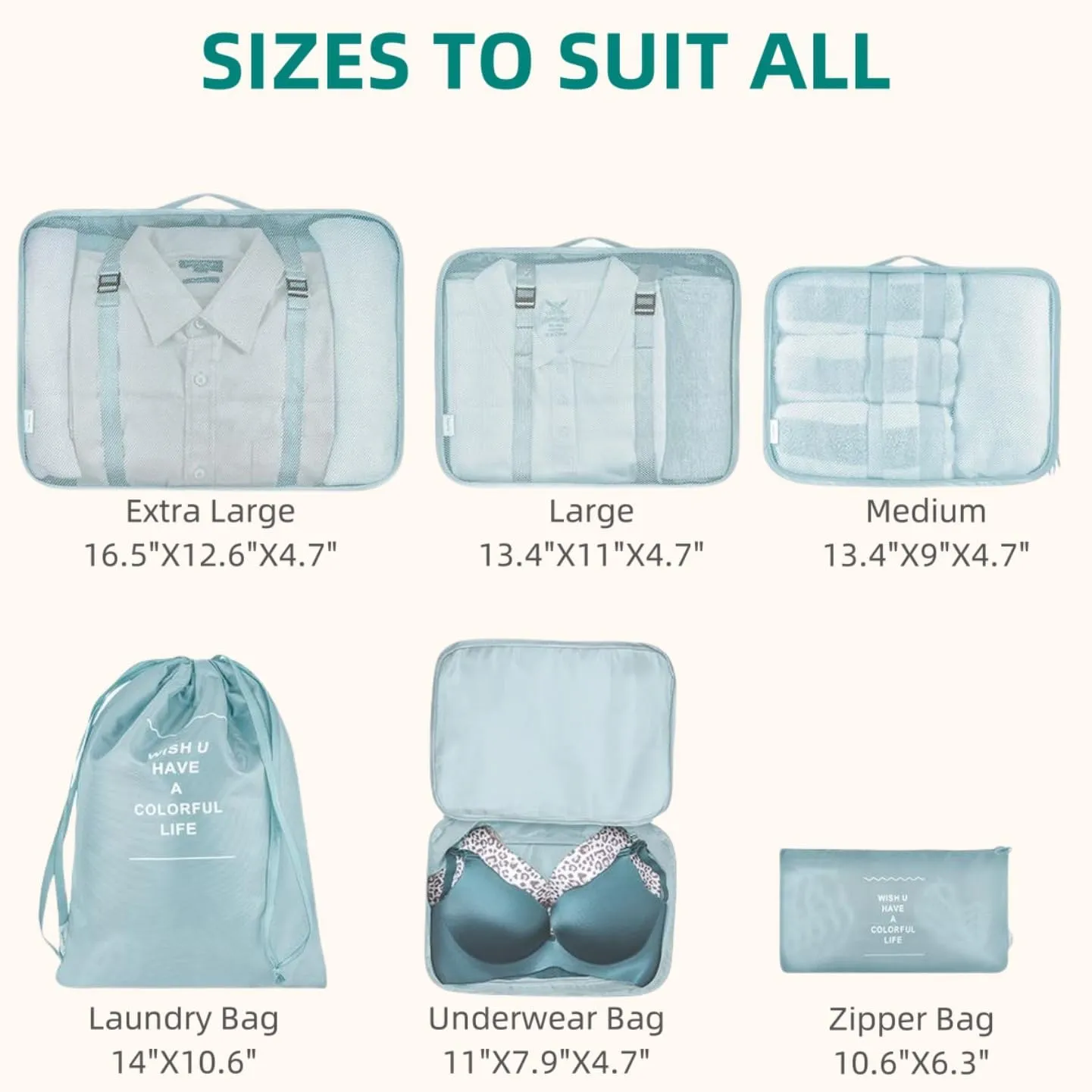 Travel Packing Cubes, VAGREEZ Lightweight Luggage Organizers Bags Set for Carry on Suitcase(6 Pcs Light Blue)