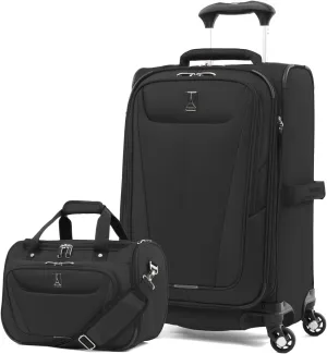 Travelpro Maxlite 5 Softside 2pc Set Expandable Carry On Luggage with 4 Spinner Wheels/Soft Underseat Tote, Lightweight Suitcase, Men and Women, Black
