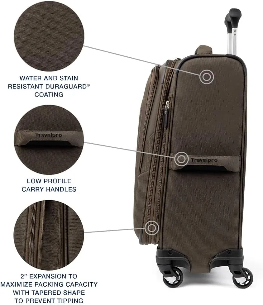 Travelpro Maxlite 5 Softside Expandable Carry on Luggage with 4 Spinner Wheels, Lightweight Suitcase, Men and Women, Mocha, Carry On 21-Inch