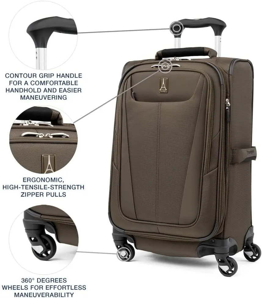 Travelpro Maxlite 5 Softside Expandable Carry on Luggage with 4 Spinner Wheels, Lightweight Suitcase, Men and Women, Mocha, Carry On 21-Inch