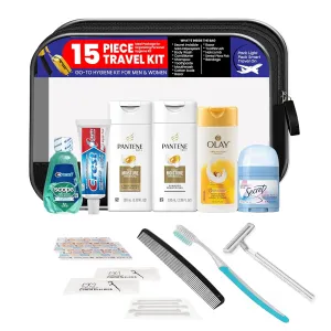 Trektote 15-Piece Travel Toiletries Kit – TSA Approved Pantene Hair Products, Toiletry Bag – Essential Toiletries Set for Men and Women – Portable, Reusable, and Perfectly Sized for Easy Packing
