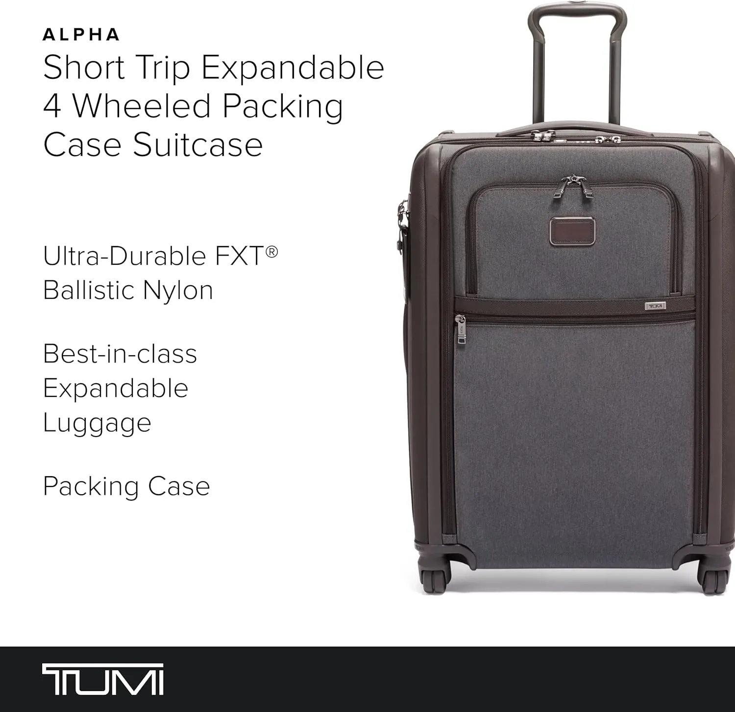 TUMI Short Trip Expandable 4-Wheeled Packing Case - Carry-On Suitcase with Combination Lock & Removable Garment Sleeve - Anthracite