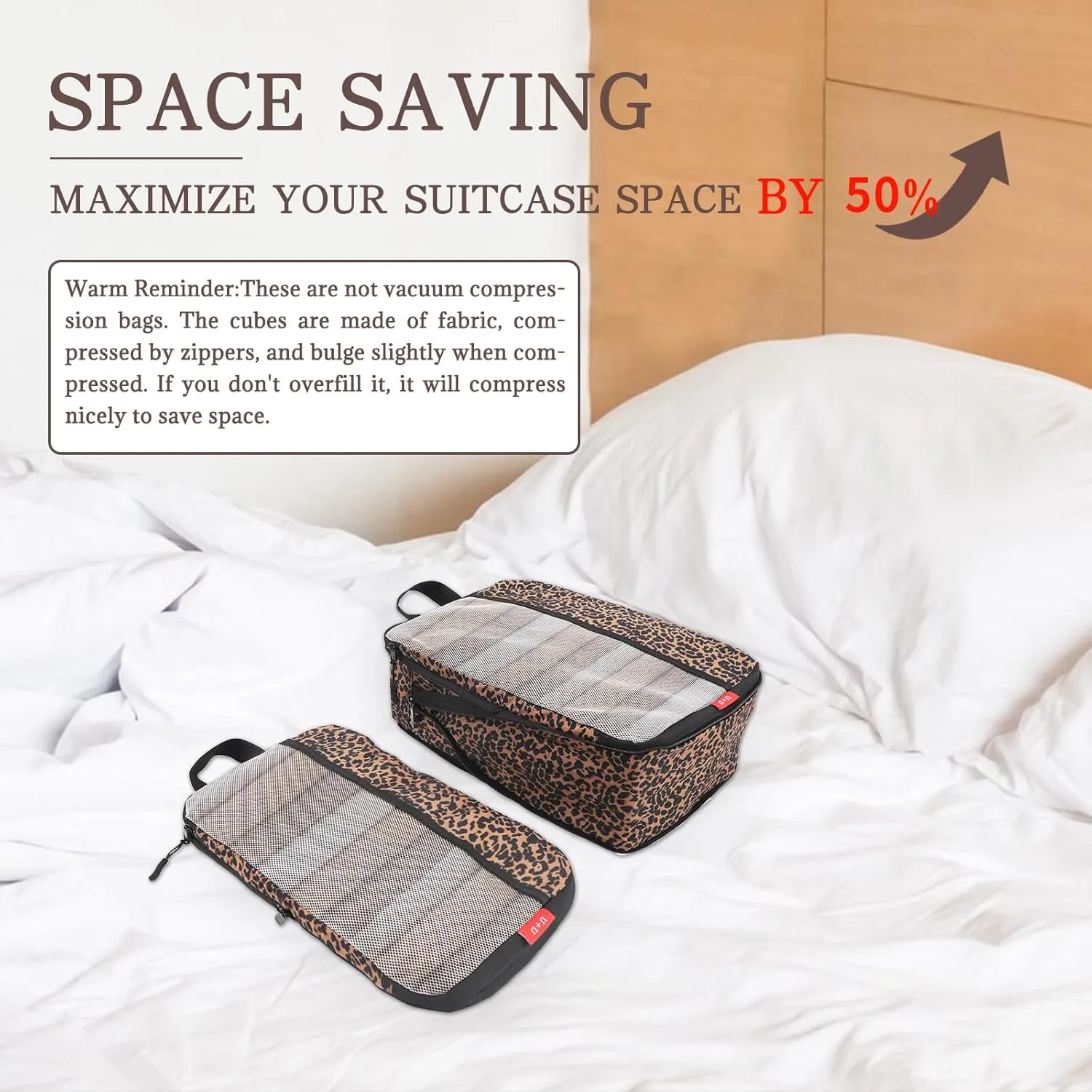 U U 6 Set Compression Packing Cubes - Ultralight Travel Organizers with Laundry Bag, Space-Saving Suitcase Organizer, Expandable Packing Cubes for Travel, Business Trip and Family Vacation (Leopard)